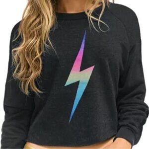 AVIATOR NATION RAINBOW BOLT CROPPED SWEATER.SIZE XS